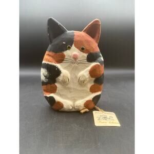 Vintage Hand-Painted Wooden Black & Brown Cat Figurine – 6.5” T x 4” W